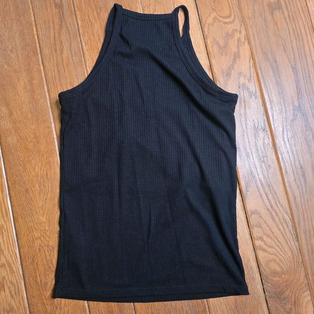 Klassy Network size M Black High Neck Ribbed Tank Built in Bra - Picture 2 of 7